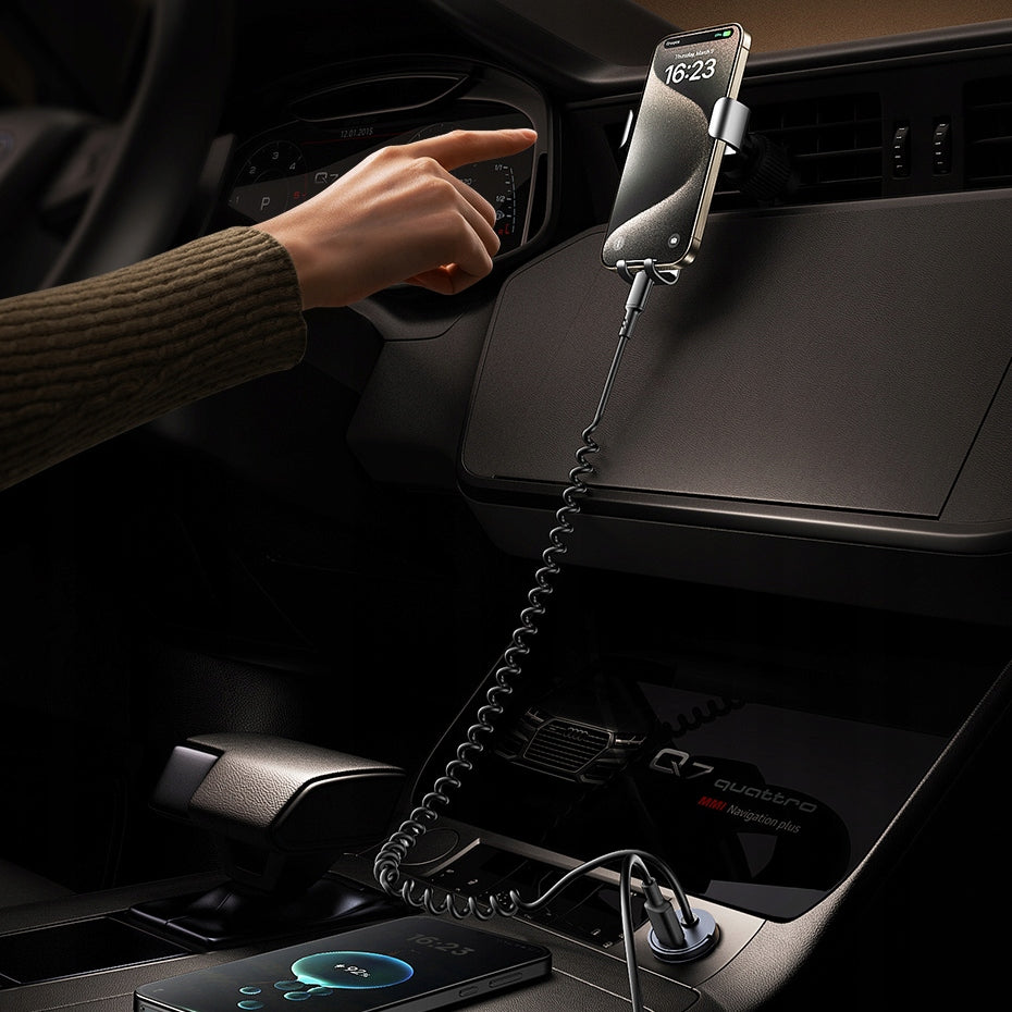 Chargeur de voiture baseus Tiny 1 port - Type C + câble spiralé 30 W iphone USB-C, charge ultra-rapide PD et QC 3.0 pour iPhone 14, 13, 12, 11, iPad, MacBook Air