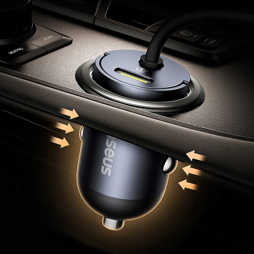 Chargeur de voiture baseus Tiny 1 port - Type C + câble spiralé 30 W iphone USB-C, charge ultra-rapide PD et QC 3.0 pour iPhone 14, 13, 12, 11, iPad, MacBook Air