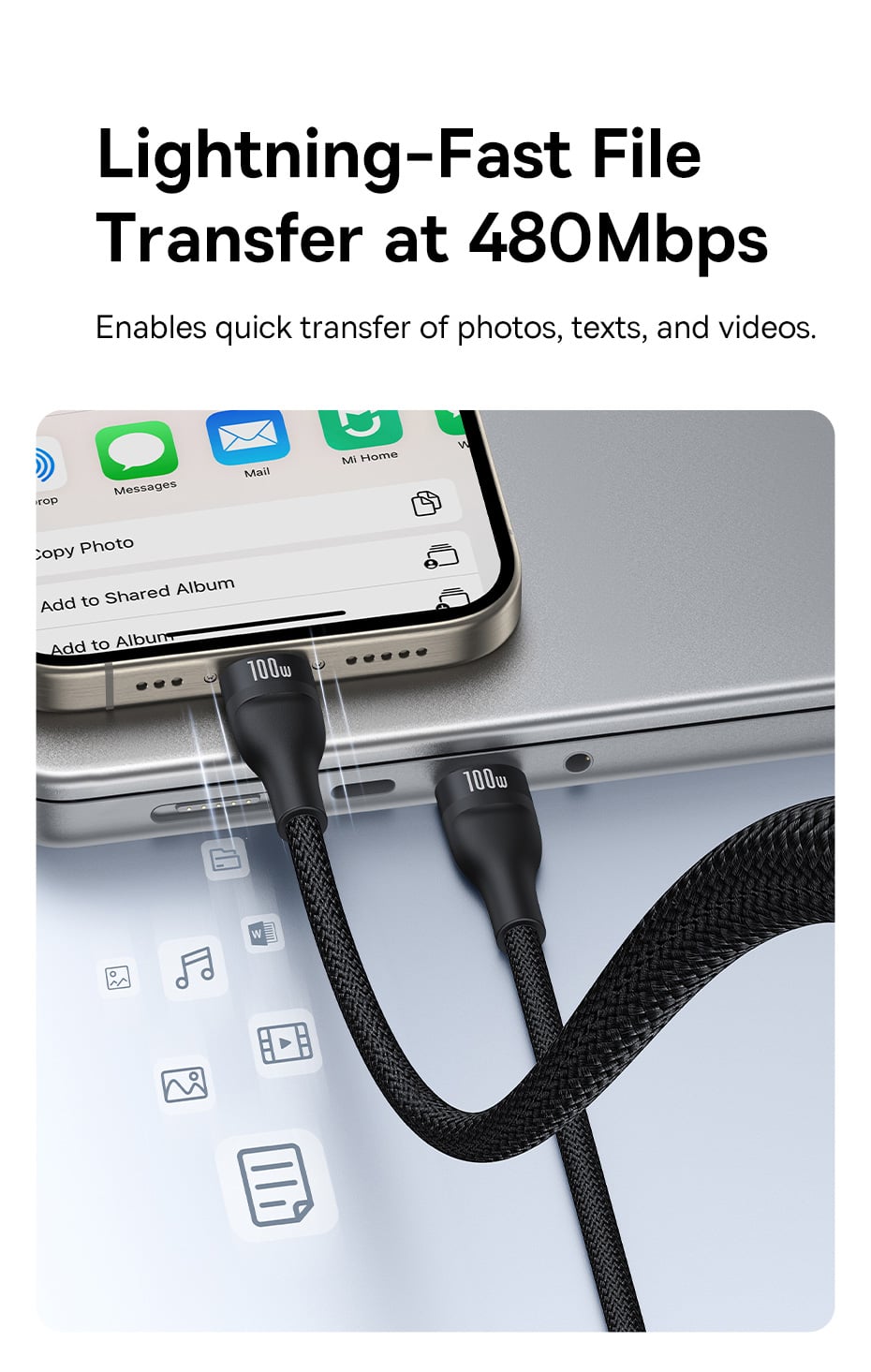 Câble de charge Baseus Flash Series Two For Three U+C vers M+L+C 100 W VERT