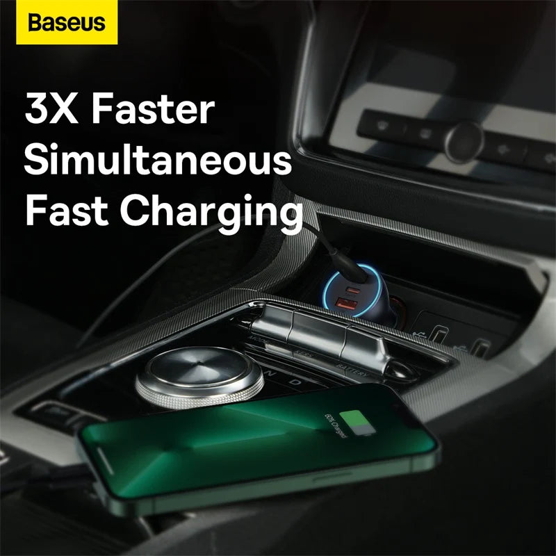 Chargeur de voiture Baseus Golden Contactor Pro Triple Rapide 65W U+C+C  CGJP010003