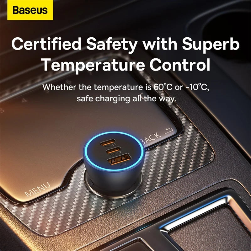 Chargeur de voiture Baseus Golden Contactor Pro Triple Rapide 65W U+C+C  CGJP010003