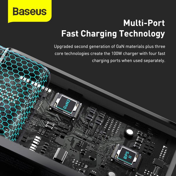Chargeur rapide Baseus GaN2 Pro 100W – 4 ports USB-C + USB-A CCGAN2P-L01