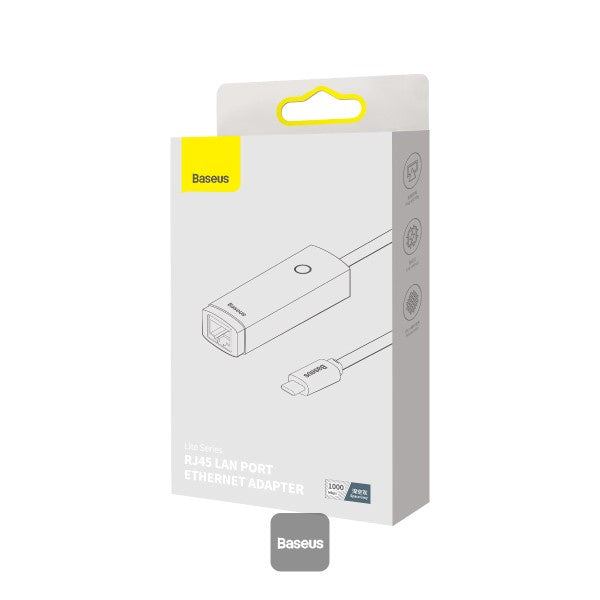 Adaptateur Ethernet Baseus Lite Series RJ45 (Type-C vers RJ45) - Hub 1000 Mbps - Gris