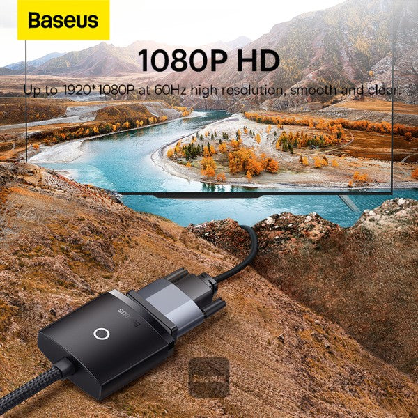 Adaptateur Baseus HDMI vers VGA 1080p compatible HD, convertisseur de câble numérique mâle/femelle pour Xbox, PS5, PS4, box TV, ordinateur portable et projecteur-WKQX010001