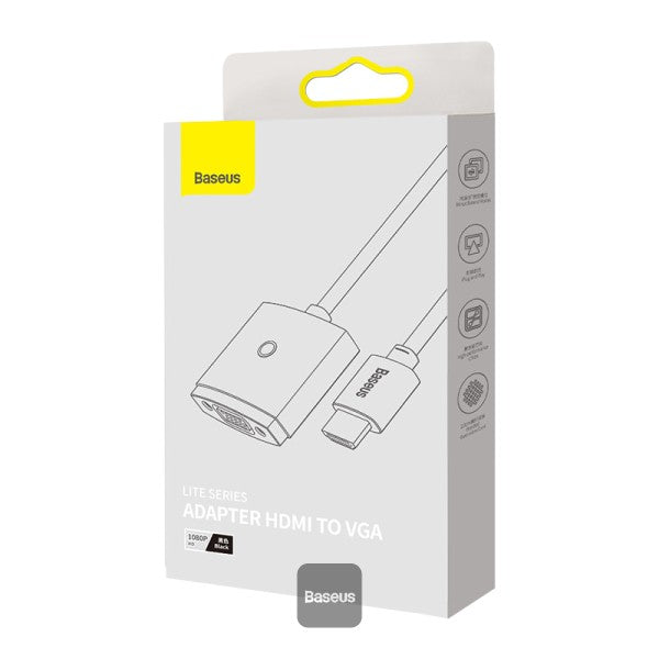 Adaptateur Baseus HDMI vers VGA 1080p compatible HD, convertisseur de câble numérique mâle/femelle pour Xbox, PS5, PS4, box TV, ordinateur portable et projecteur-WKQX010001