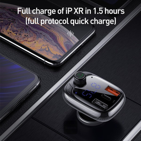 Émetteur FM Bluetooth Baseus T-Typed S-13 – Chargeur rapide PPS 36 W – Noir CCMT000101