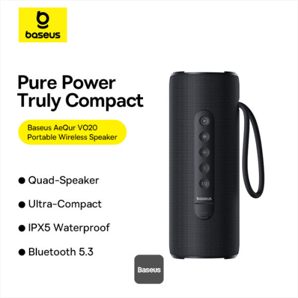 Enceinte Bluetooth Baseus AeQur Series VO20 avec éclairage RGB d'ambiance | Bluetooth 5.3, 15 h d'autonomie, son stéréo puissant de 15 W, basses profondes - Noir A20067900117-00