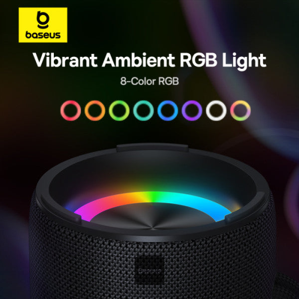 Enceinte Bluetooth Baseus AeQur Series VO20 avec éclairage RGB d'ambiance | Bluetooth 5.3, 15 h d'autonomie, son stéréo puissant de 15 W, basses profondes - Noir A20067900117-00