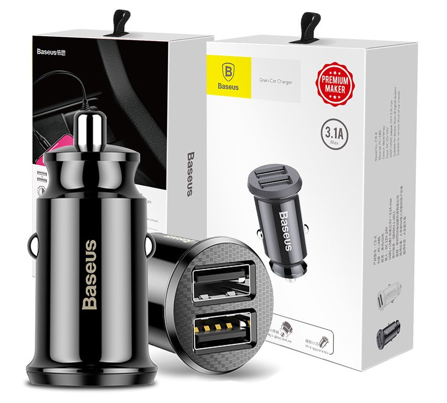 Chargeur de Voiture Double USB 3.1A Baseus Small Rice Grain (Noir)CCALL-ML01