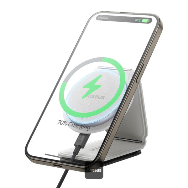 Support de téléphone de voiture Baseus C02 PrimeTrip Series Mega à charge magnétique sans fil avec chargeur sans fil Qi2 MagSafe 15 W - Fixation pour tableau de bord pliable et réglable à 360°