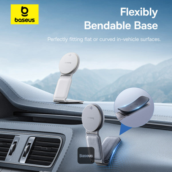 Support de téléphone de voiture Baseus C02 PrimeTrip Series Mega à charge magnétique sans fil avec chargeur sans fil Qi2 MagSafe 15 W - Fixation pour tableau de bord pliable et réglable à 360°
