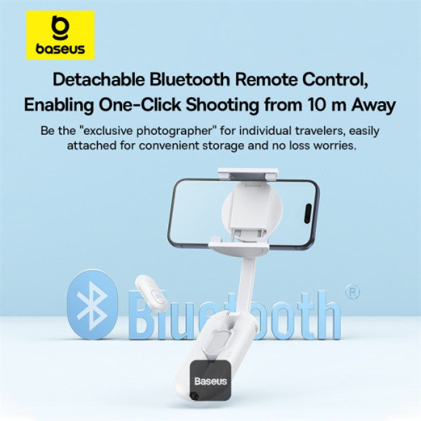 Perche à selfie Baseus TechShot à double support magnétique et à pince avec télécommande Bluetooth - Blanc  B10578300211-00