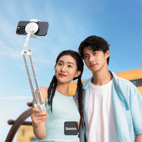 Perche à selfie Baseus TechShot à double support magnétique et à pince avec télécommande Bluetooth - Blanc  B10578300211-00