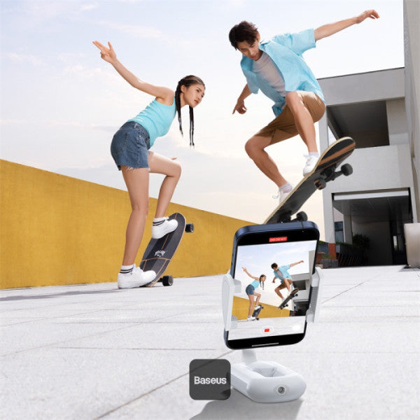 Perche à selfie Baseus TechShot à double support magnétique et à pince avec télécommande Bluetooth - Blanc  B10578300211-00