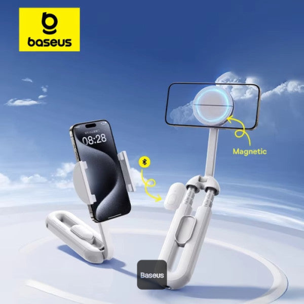 Perche à selfie Baseus TechShot à double support magnétique et à pince avec télécommande Bluetooth - Blanc  B10578300211-00