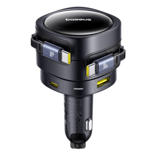 Chargeur de voiture Baseus Enjoyment Max 90 W – Deux câbles rétractables USB-C + ports USB-C et USB-A – Noir C00035507121-03