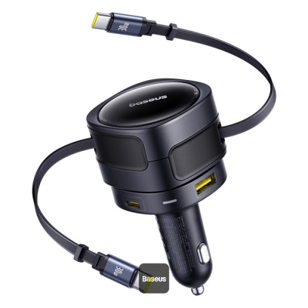 Chargeur de voiture Baseus Enjoyment Max 90 W – Deux câbles rétractables USB-C + ports USB-C et USB-A – Noir C00035507121-03