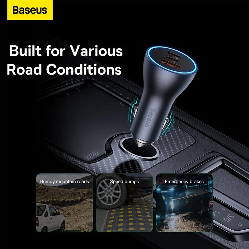 Chargeur de voiture Baseus Golden Contactor Pro Triple Rapide 65W U+C+C  CGJP010003