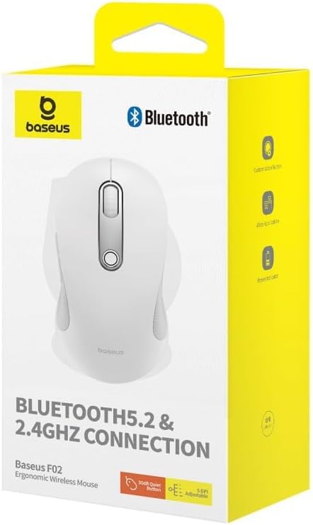 Baseus Souris ergonomique F02, 4000 DPI, 5 DPI réglable, souris sans fil Bluetooth 2,4 GHz, souris d'ordinateur USB pour ordinateur portable, PC, Chromebook, Notebook