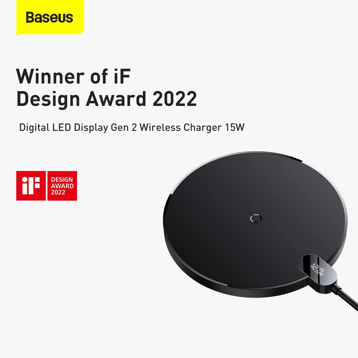 Chargeur sans fil à induction Baseus Digital LED 15 W (Noir)