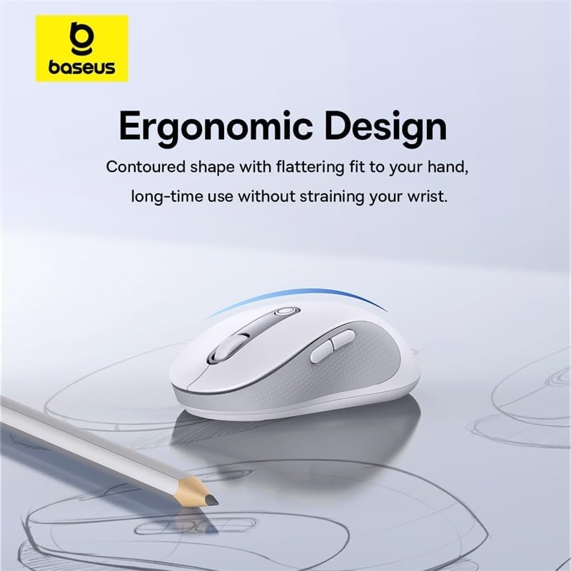 Baseus Souris ergonomique F02, 4000 DPI, 5 DPI réglable, souris sans fil Bluetooth 2,4 GHz, souris d'ordinateur USB pour ordinateur portable, PC, Chromebook, Notebook