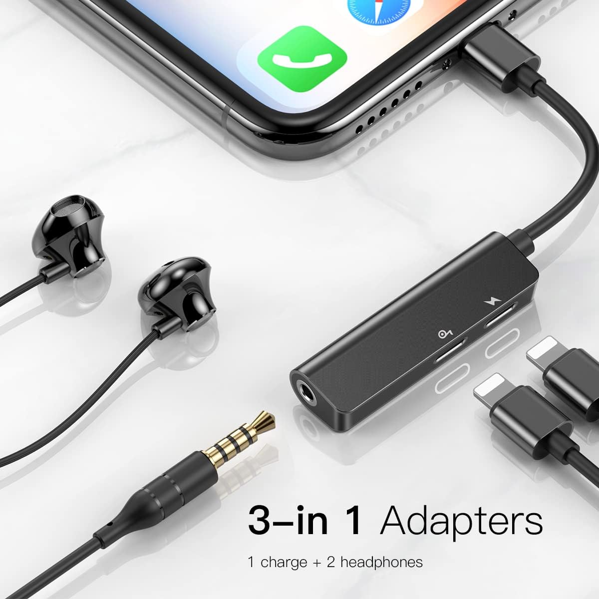 Baseus Audio L52 Lightning Adapter to Mini Jack 3,5 mm et 2 x Lightning (Noir) CALL52-01