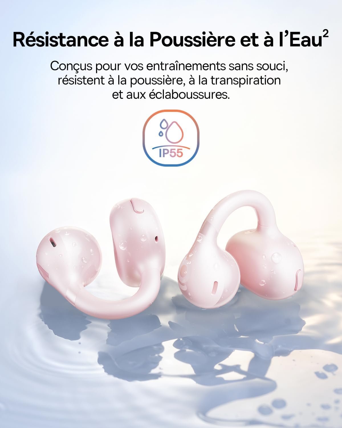 Baseus BC1 Écouteurs à Oreille Ouverte, Clip Oreilles, Son Impressionnant, Basses adaptatives, Bluetooth 6.0, réduction de Bruit en Appel, IP55, 38h