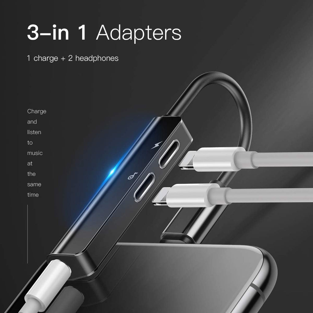 Baseus Audio L52 Lightning Adapter to Mini Jack 3,5 mm et 2 x Lightning (Noir) CALL52-01