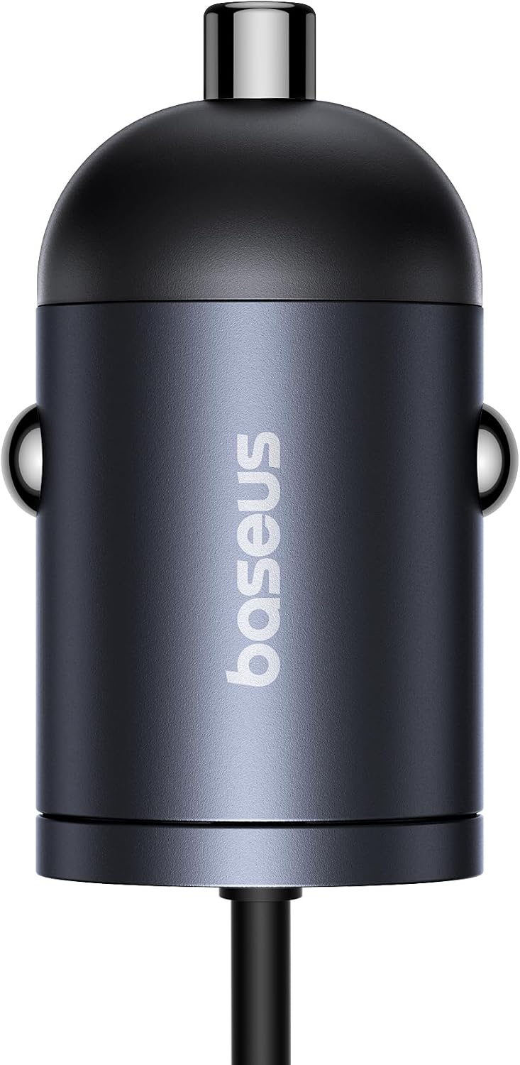 Chargeur de voiture baseus Tiny 1 port - Type C + câble spiralé 30 W iphone USB-C, charge ultra-rapide PD et QC 3.0 pour iPhone 14, 13, 12, 11, iPad, MacBook Air