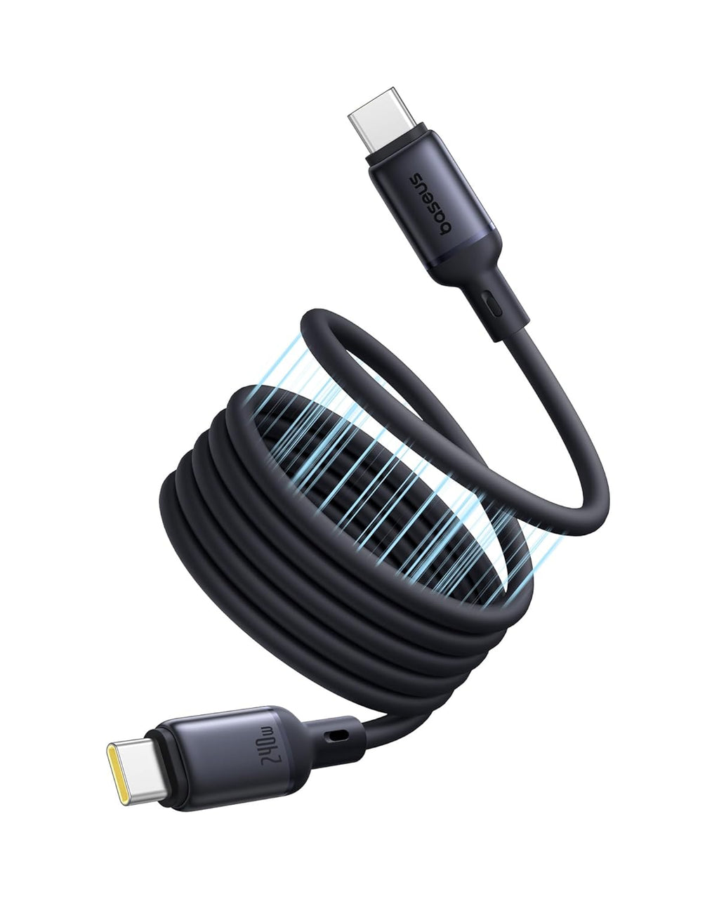 Câble magnétique USB-C Baseus PicoGo, 240 W, enroulé, compatible avec la charge rapide PD 5 A et QC 4.0, en silicone liquide, pour iPhone 16/15 Pro, Samsung Galaxy Pixel, iPad Pro et MacBook Air Noir