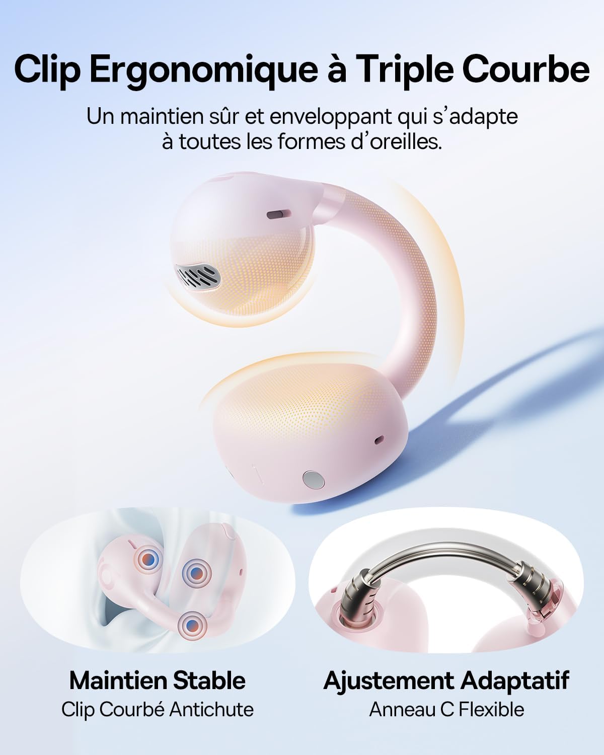 Baseus BC1 Écouteurs à Oreille Ouverte, Clip Oreilles, Son Impressionnant, Basses adaptatives, Bluetooth 6.0, réduction de Bruit en Appel, IP55, 38h