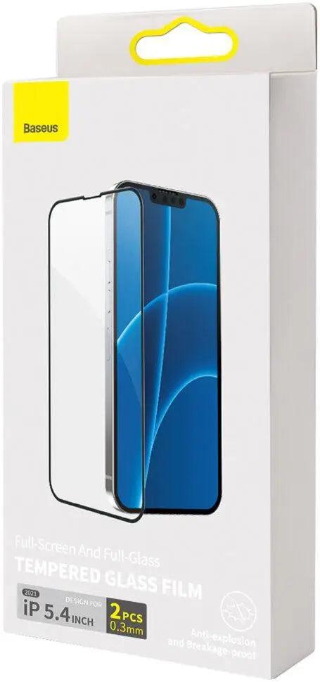 Protection d'écran intégrale Baseus 0,3 mm (FG TG) (2 pièces + cadre d'installation) pour iPhone 13 Mini Noir (SGQP010001)