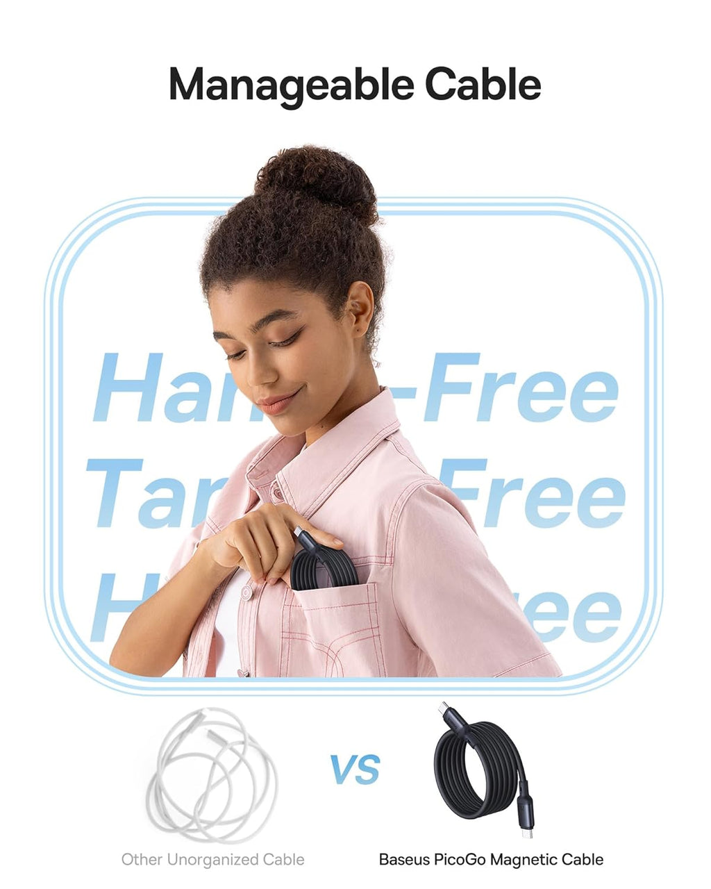 Câble magnétique USB-C Baseus PicoGo, 240 W, enroulé, compatible avec la charge rapide PD 5 A et QC 4.0, en silicone liquide, pour iPhone 16/15 Pro, Samsung Galaxy Pixel, iPad Pro et MacBook Air Noir