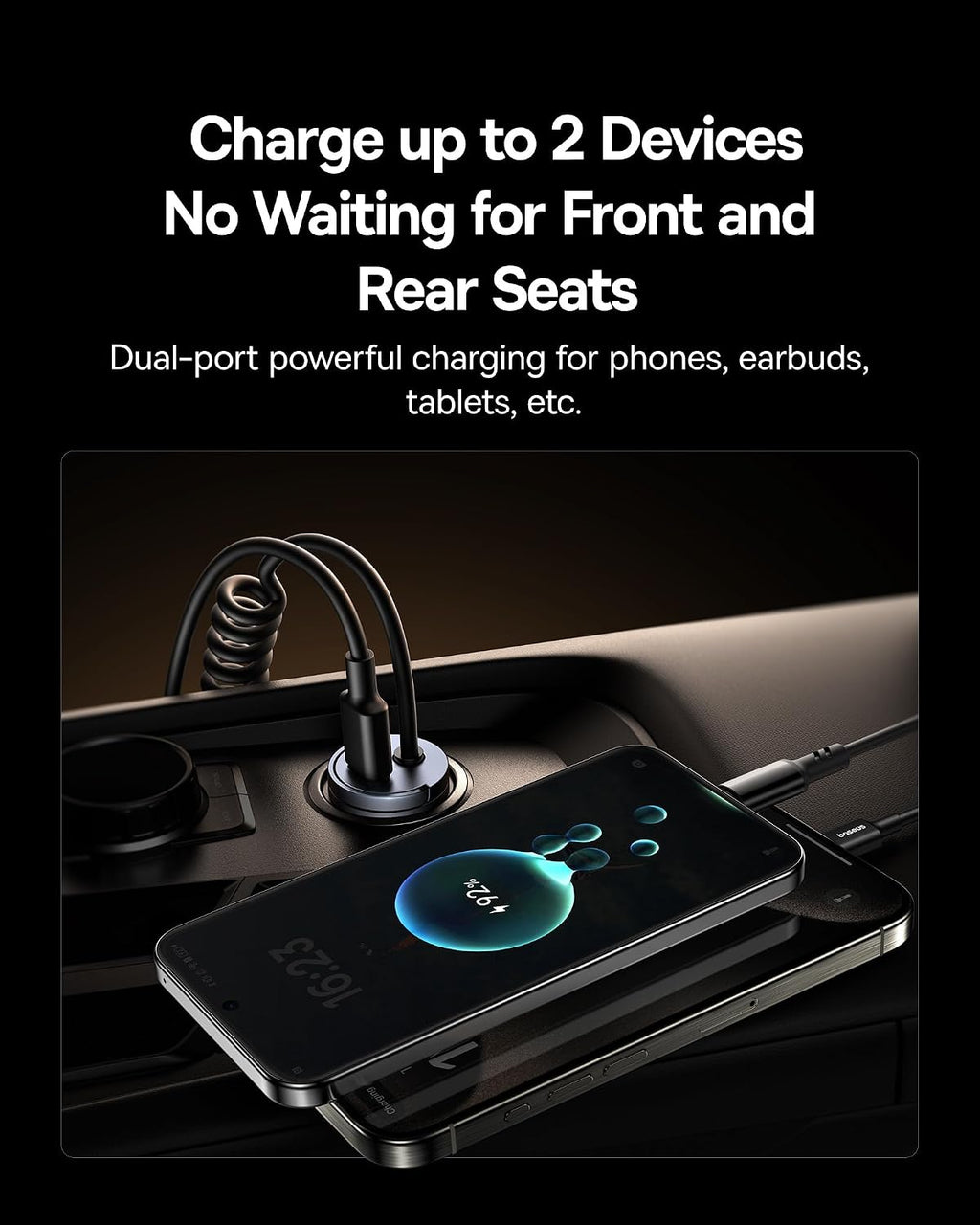 Chargeur de voiture baseus Tiny 1 port - Type C + câble spiralé 30 W iphone USB-C, charge ultra-rapide PD et QC 3.0 pour iPhone 14, 13, 12, 11, iPad, MacBook Air