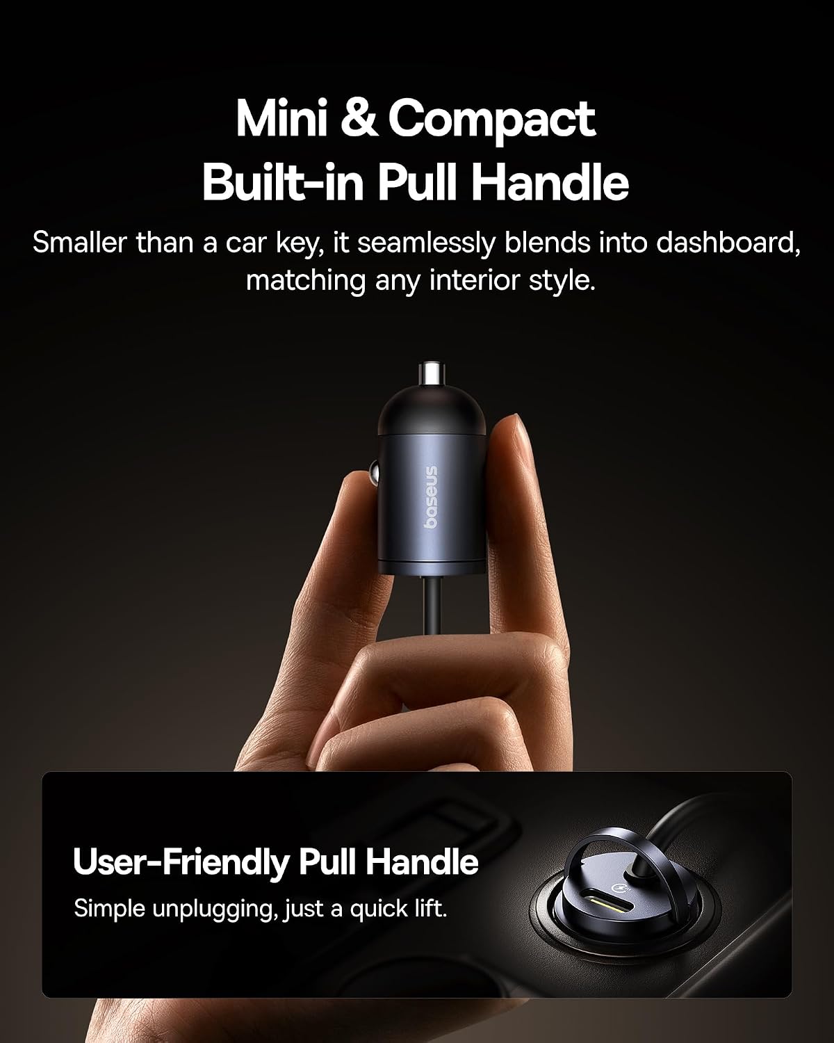 Chargeur de voiture baseus Tiny 1 port - Type C + câble spiralé 30 W iphone USB-C, charge ultra-rapide PD et QC 3.0 pour iPhone 14, 13, 12, 11, iPad, MacBook Air