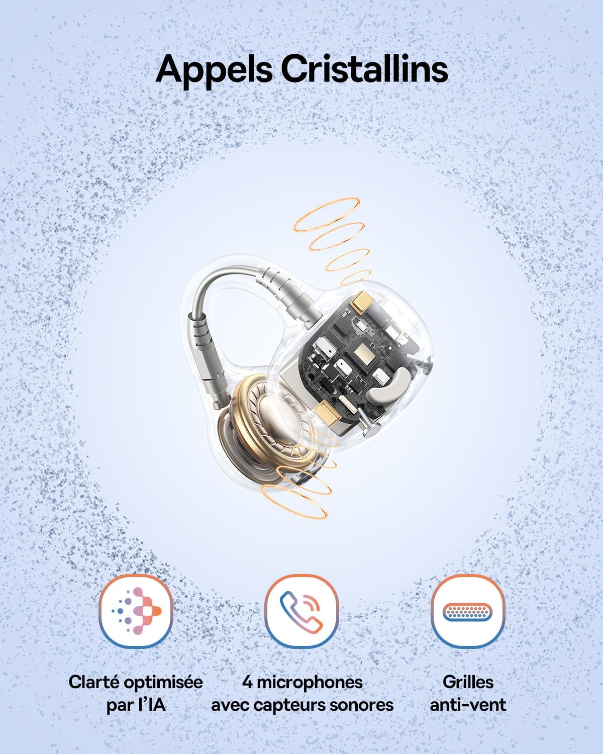 Baseus BC1 Écouteurs à Oreille Ouverte, Clip Oreilles, Son Impressionnant, Basses adaptatives, Bluetooth 6.0, réduction de Bruit en Appel, IP55, 38h