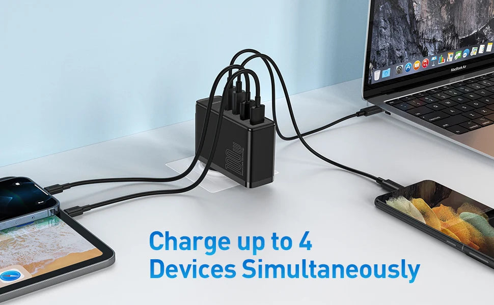 Chargeur rapide Baseus GaN2 Pro 100W – 4 ports USB-C + USB-A CCGAN2P-L01