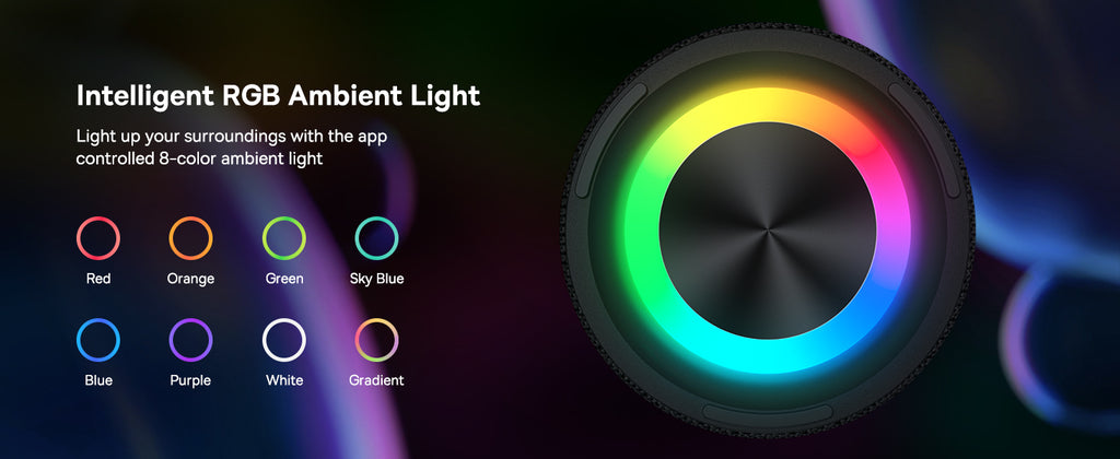 Enceinte Bluetooth Baseus AeQur Series VO20 avec éclairage RGB d'ambiance | Bluetooth 5.3, 15 h d'autonomie, son stéréo puissant de 15 W, basses profondes - Noir A20067900117-00