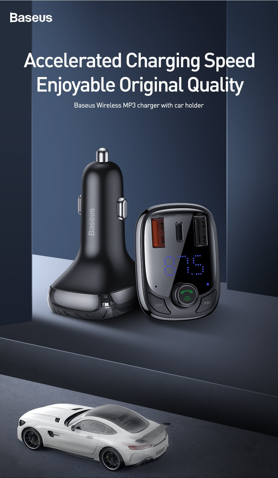 Émetteur FM Bluetooth Baseus T-Typed S-13 – Chargeur rapide PPS 36 W – Noir CCMT000101
