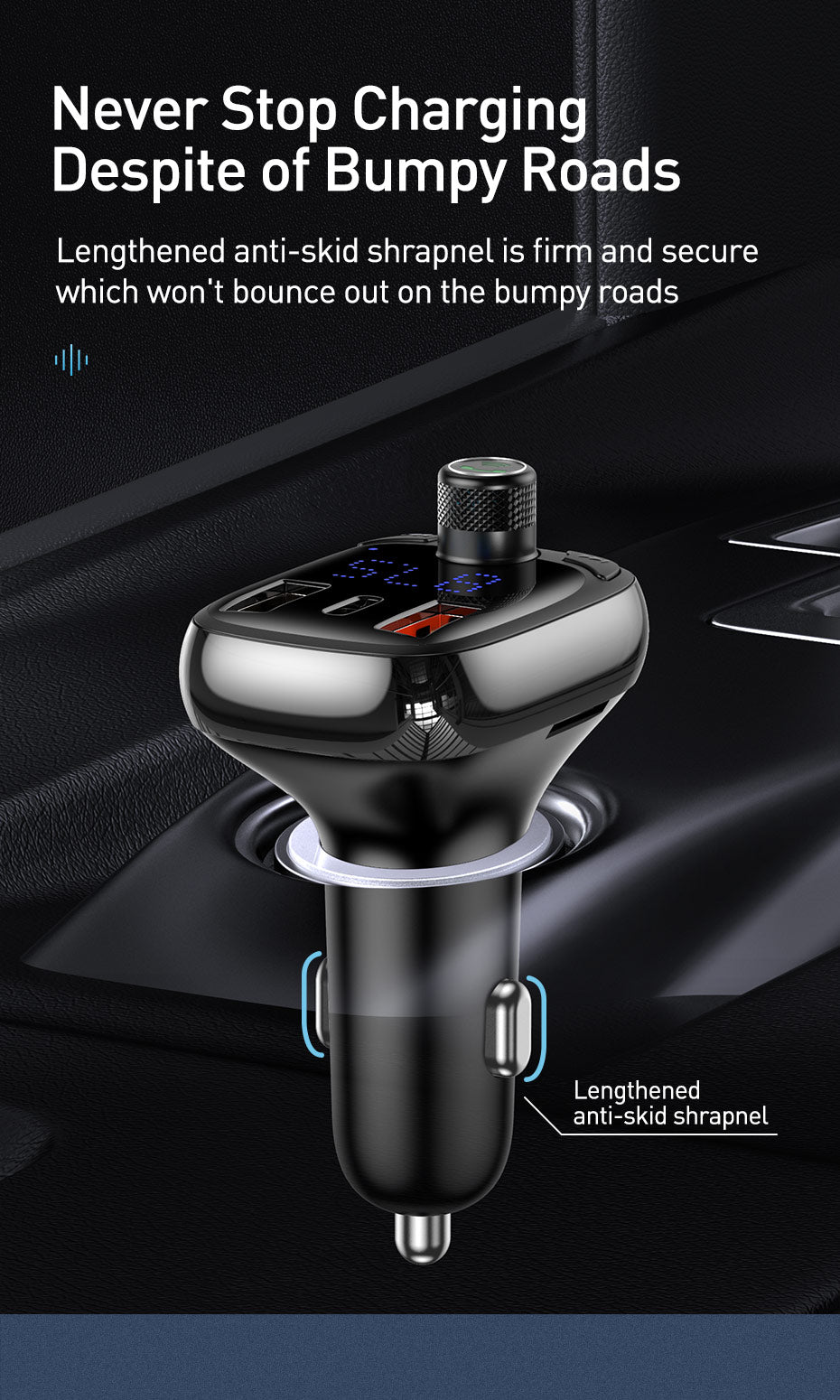 Émetteur FM Bluetooth Baseus T-Typed S-13 – Chargeur rapide PPS 36 W – Noir CCMT000101