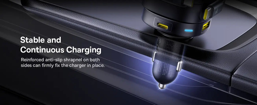 Chargeur de voiture Baseus Enjoyment Max 90 W – Deux câbles rétractables USB-C + ports USB-C et USB-A – Noir C00035507121-03
