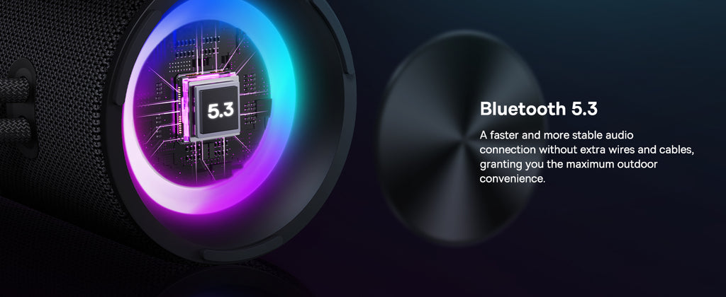 Enceinte Bluetooth Baseus AeQur Series VO20 avec éclairage RGB d'ambiance | Bluetooth 5.3, 15 h d'autonomie, son stéréo puissant de 15 W, basses profondes - Noir A20067900117-00